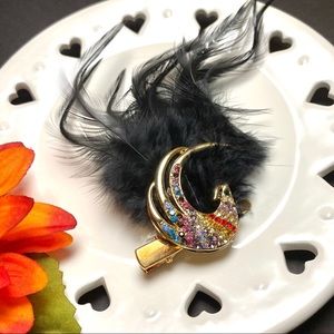 🌵 Phoenix Diamond Black Feather Brooch